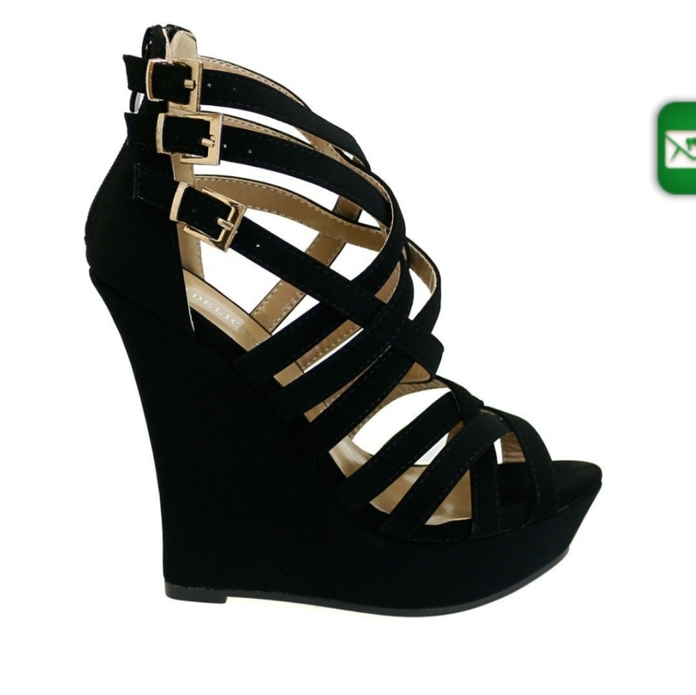 Black strappy suede wedge